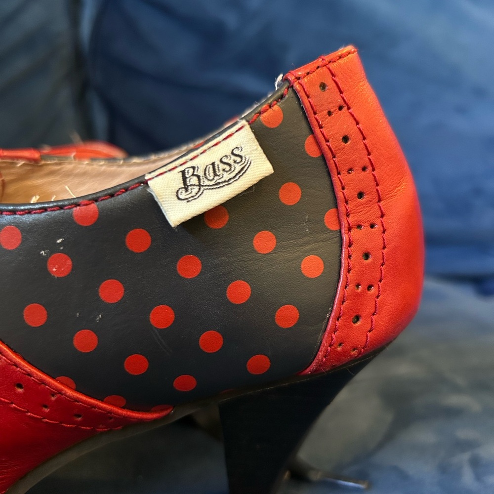 Bass x Rachel Antonoff Navy and Red Polka Dot Heeled Oxford - Picture 7 of 9